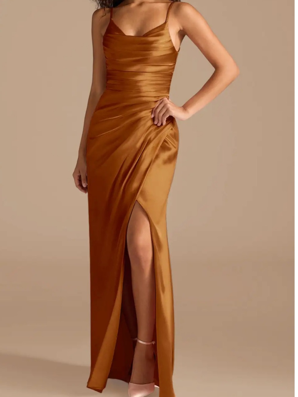 Azazie Deandra
Copper Mermaid Pleated Metallic Satin Dress
